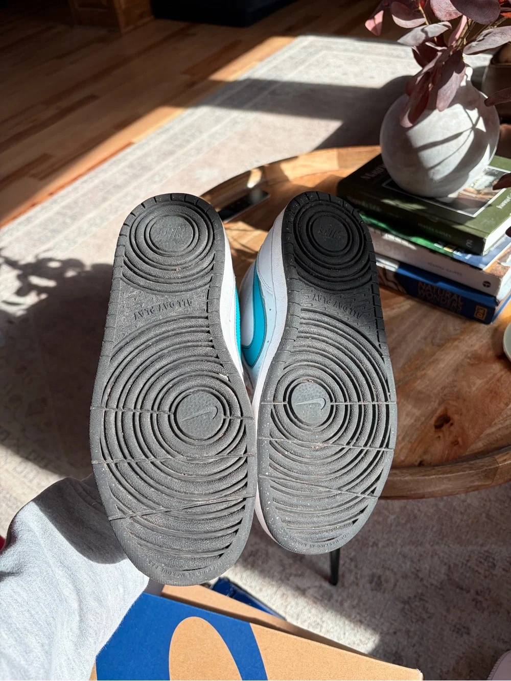 Nike Kids White Mid-Top Sneakers with Teal Swoosh